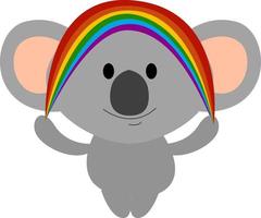 Koala mit Regenbogen, Illustration, Vektor auf weißem Hintergrund.