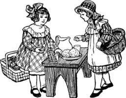 Mädchen spielen Laden, Vintage Illustration vektor