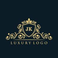 buchstabe jk logo mit luxuriösem goldschild. Eleganz-Logo-Vektorvorlage. vektor