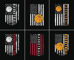 Basketball-T-Shirt-Design der amerikanischen Flagge. Basketball 4. Juli Hintergrunddesign Bundle vektor