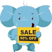 elefant med försäljning tecken, illustration, vektor på vit bakgrund.