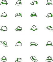 grüner Hut-Icon-Set, Illustration, auf weißem Hintergrund. vektor