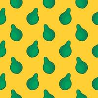 härlig hela grön avokado, sömlös mönster på gul bakgrund. vektor