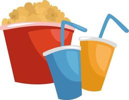 juice och popcorn, illustration, vektor på vit bakgrund.