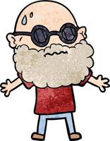 Retro-Grunge-Textur Cartoon-Mann mit Bart und Brille vektor