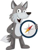 Wolf mit Kompass, Illustration, Vektor auf weißem Hintergrund.