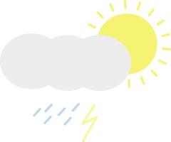 Sonne mit starkem Regen und Blitz, Symbolabbildung, Vektor auf weißem Hintergrund
