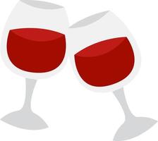 zwei Gläser Wein, Illustration, Vektor auf weißem Hintergrund.