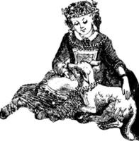 Mädchen mit Hund, Vintage Illustration. vektor