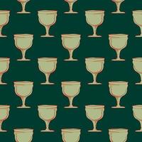 Weinglas, nahtloses Muster auf grünem Hintergrund. vektor