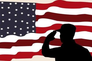 amerikanische flagge und silhouette des soldaten geeignet für veteranentag, unabhängigkeitstag, gedenktag, 4. juli oder arbeitstag copyspace hintergrund. vektor