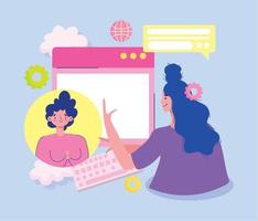 Treffen online, Frauen sprechen Website-Gesprächskarikatur vektor