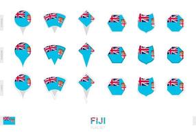 Sammlung der Fidschi-Flagge in verschiedenen Formen und mit drei verschiedenen Effekten. vektor