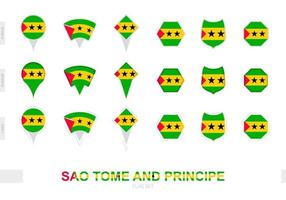 Sammlung der Flagge von Sao Tome und Principe in verschiedenen Formen und mit drei verschiedenen Effekten. vektor