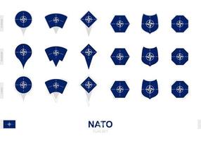 Sammlung der NATO-Flagge in verschiedenen Formen und mit drei verschiedenen Effekten. vektor