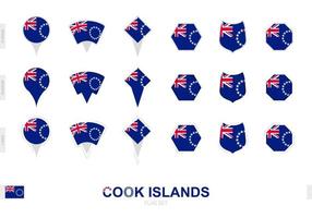 Sammlung der Flagge der Cookinseln in verschiedenen Formen und mit drei verschiedenen Effekten. vektor