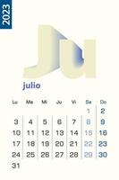minimalistische Kalendervorlage für Juli 2023, Vektorkalender in spanischer Sprache. vektor