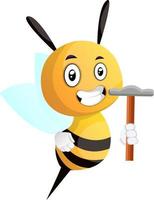 Biene hält einen Hammer, Illustration, Vektor auf weißem Hintergrund.