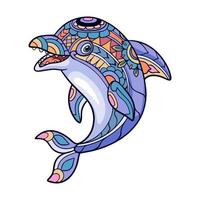 färgrik delfin tecknad serie mandala konst isolerat på vit bakgrund vektor