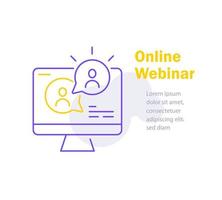 webinar koncept, video föreläsning, internet grupp konferens, Träning testa, arbete från Hem, lätt kommunikation, online kurs vektor