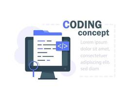 koda skrivning begrepp, programvara utveckling, koda manus, vektor platt illustration