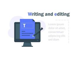 Online-Bildung, kreatives Schreiben und Geschichtenerzählen, Copywriting-Konzept, Bearbeitung von Textdokumenten, Fernunterricht vektor