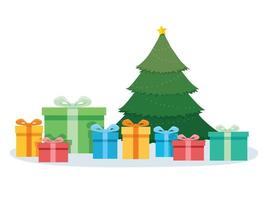 jul träd och gåvor dekoration vektor illustration