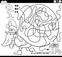 labyrinth mit weihnachtsmann mit sak von geschenken und jungen zum ausmalen vektor