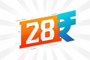 28 Rupien Symbol fettes Textvektorbild. 28 indische Rupie Währungszeichen Vektor Illustration