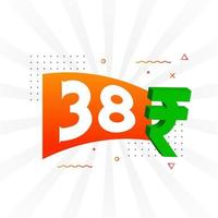 38 Rupien Symbol fettes Textvektorbild. 38 indische Rupie Währungszeichen Vektor Illustration