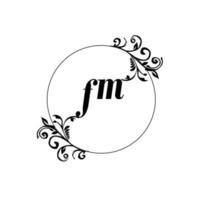 första fm logotyp monogram brev feminin elegans vektor