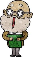 Retro-Grunge-Textur Cartoon-Mann mit Bart und Brille vektor