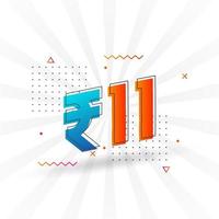 11 indisk rupee vektor valuta bild. 11 rupee symbol djärv text vektor illustration