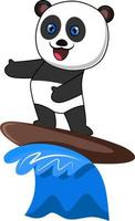 Panda Surfen, Illustration, Vektor auf weißem Hintergrund.