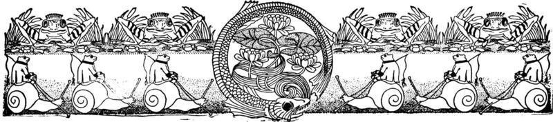 bild av många grodor och sniglar, årgång illustration. vektor
