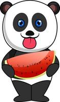 panda äter vattenmelon, illustration, vektor på vit bakgrund.