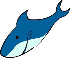 glücklicher blauer Hai, Illustration, Vektor auf weißem Hintergrund.