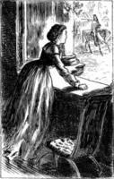 kvinna ser ut av fönster, årgång illustration vektor