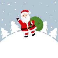 vektor illustration av söt santa claus isolerat på blå bakgrund. santa claus bär en väska av gåvor. glad jul och Lycklig högtider hälsning kort, baner. vinter- Semester.