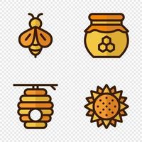 fyra honung ikoner. honung ikoner uppsättning. bi uppsättning. honung, bin, solros, bikupa. vektor illustration
