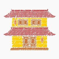 Bearbeitbares traditionelles chinesisches Gebäude mit zweistöckiger Vektorgrafik im Pinselstrichstil für Kunstwerke aus orientalischer Geschichte und kulturbezogenem Design vektor