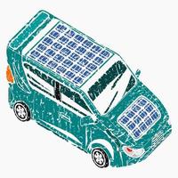 redigerbar borsta stroke stil isometriskt trekvart topp sned sida främre se elektrisk bil med sol- panel för trogen miljövänlig fordon och grön liv eller förnybar energi kampanj vektor