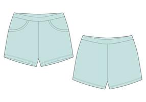 teknisk skiss sömn shorts byxor design mall. mynta Färg. elastisk sport shorts. vektor