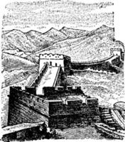 Chinesische Mauer, Vintage Illustration. vektor