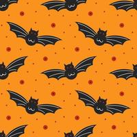 schwarze Fledermäuse auf orange nahtlosem Halloween-Muster vektor