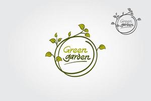 grön trädgård vektor logotyp illustration. rena och utestående logotyp design begrepp. grön löv formning cirkel med dekorativ element.