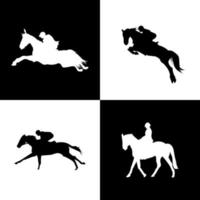 Silhouette von Menschen, die auf Pferden reiten vektor