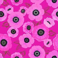 Vektornahtloses Muster mit rosafarbener Anemonen-Frühlingsblumenblüte, Illustration abstrakter Flora auf rosa Hintergrund für Modegewebe-Textildruck, Tapeten und Papierverpackung vektor