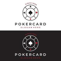 Vintages Casino-Poker-Ass-Designlogo, Diamanten, Herzen und Pik. Pokerclub-Logo, Turnier, Glücksspiel, Symbol 777. vektor