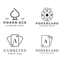 Vintages Casino-Poker-Ass-Designlogo, Diamanten, Herzen und Pik. Pokerclub-Logo, Turnier, Glücksspiel, Symbol 777. vektor